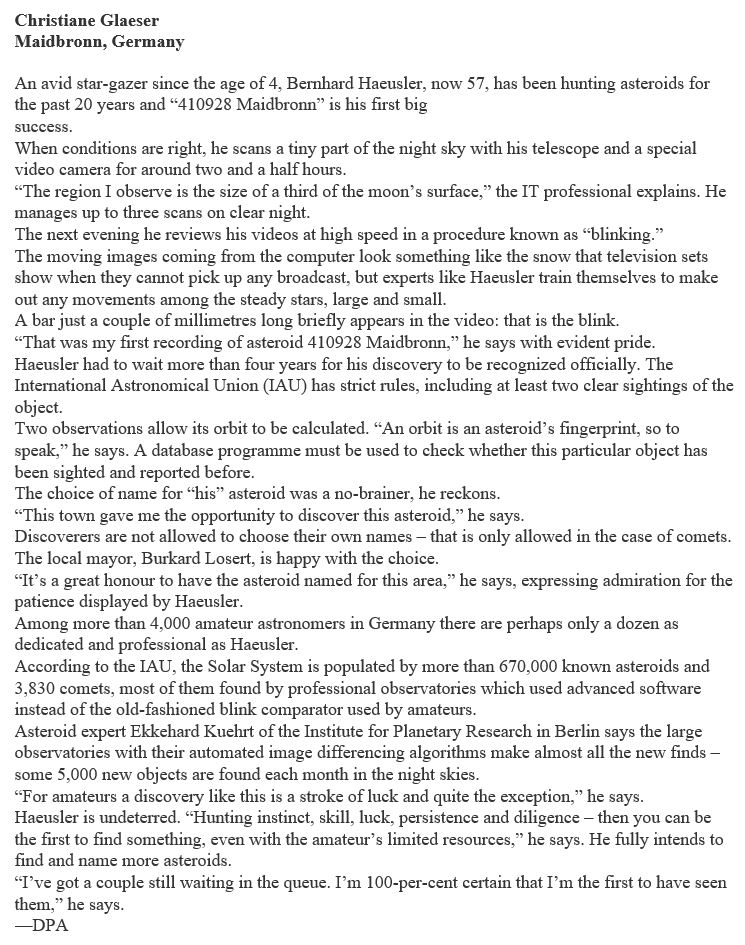 The story of the discovery of asteroid (410928 Maidbronn)